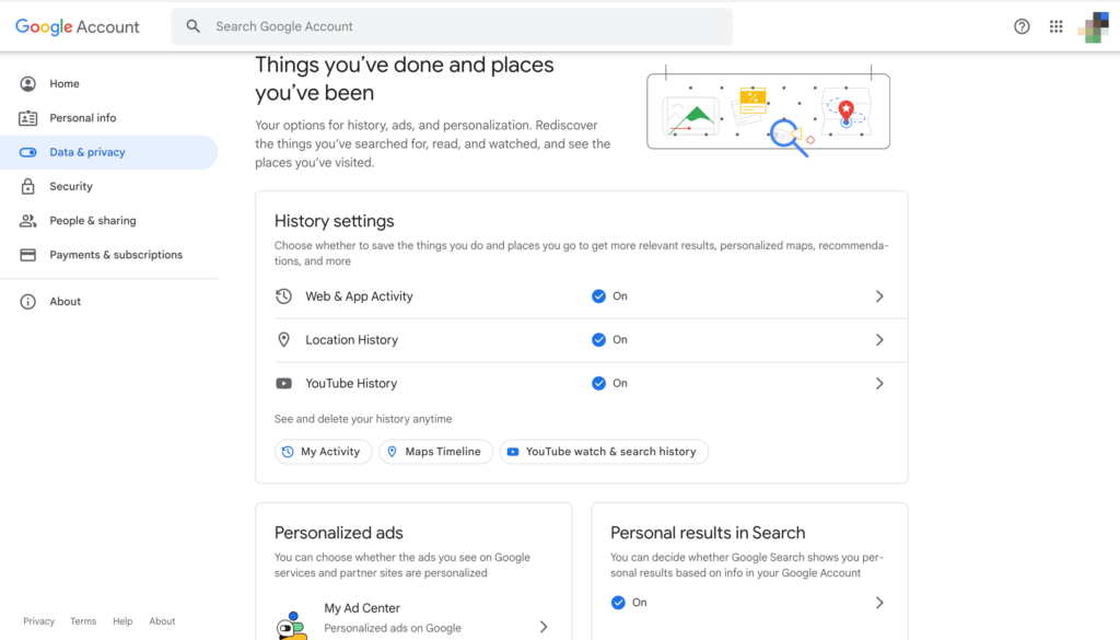 Google Data & Privacy Page